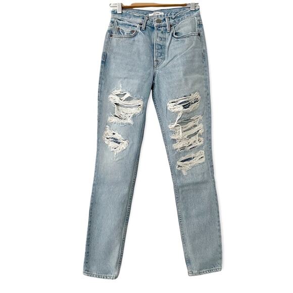 Grlfrnd Jeans Womens 24 Blue Karolina High Rise Distressed Boho Grunge 90s Y2K - Picture 1 of 7